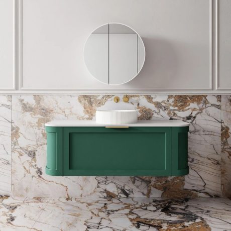 westminster curved wall hung vanity 1200mm, emerald green