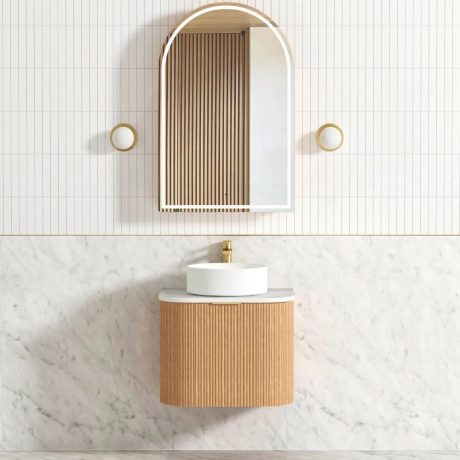 bondi fluted 0600mm woodland oak curve vanity, cabinet only