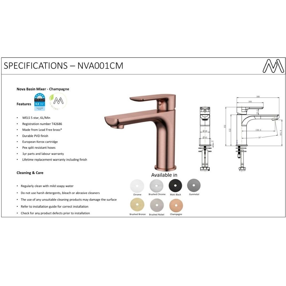 nova basin mixer, pvd champagne