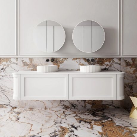 westminster curved wall hung vanity 1800mm, matte white