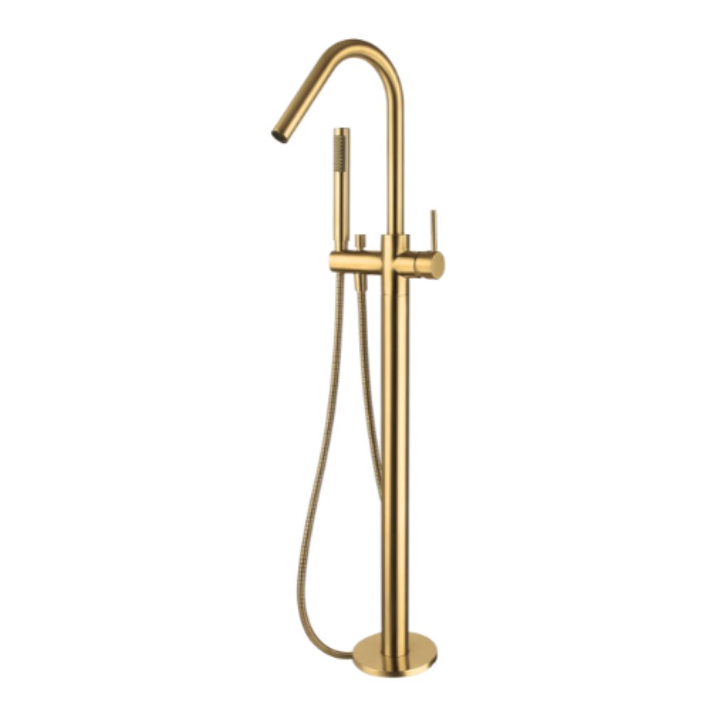 star freestanding bath mixer with hand shower, pvd polished bronze