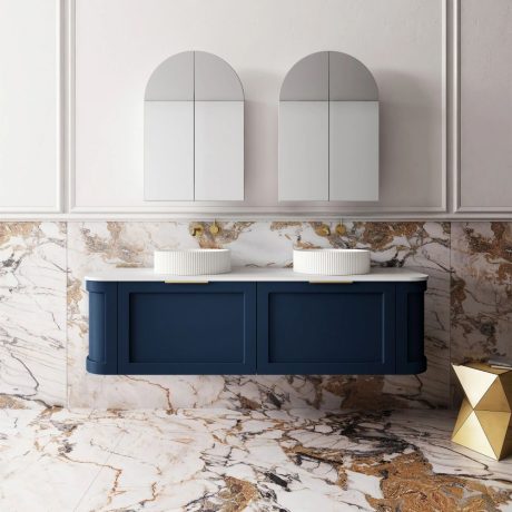 westminster curved wall hung vanity 1500mm, vintage blue