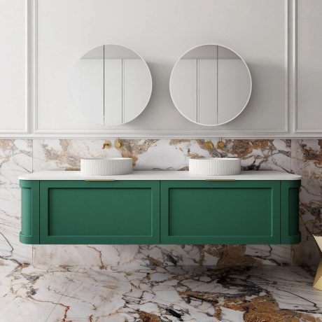 westminster curved wall hung vanity 1800mm, emerald green