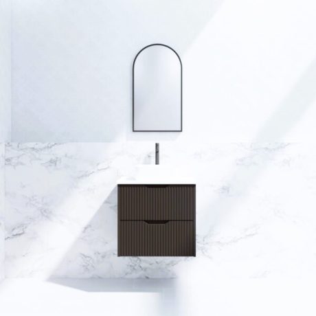 bali, matte black wall hung fluted vanity cabinet only