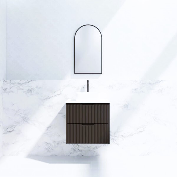 bali, matte black wall hung fluted vanity cabinet only
