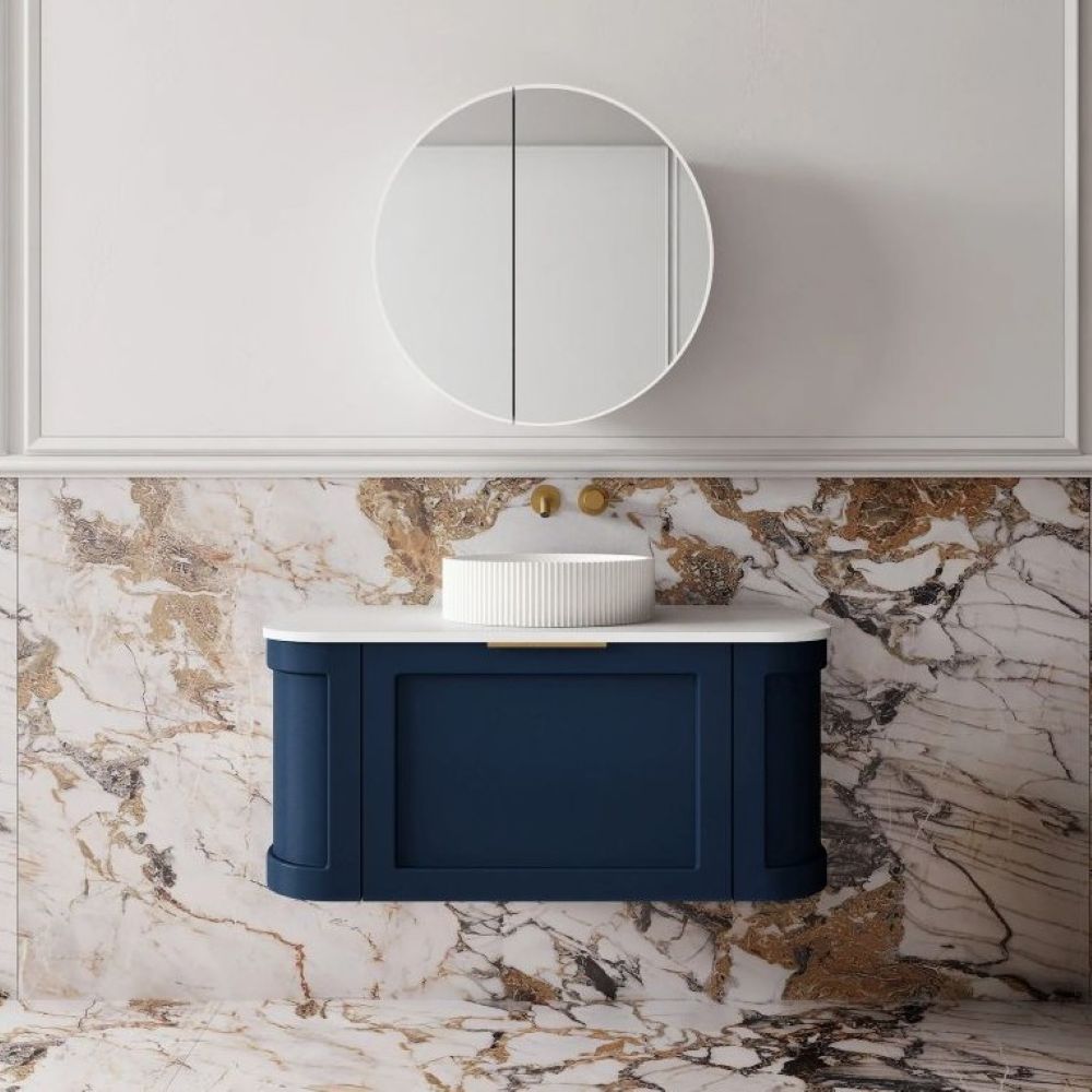 westminster curved wall hung vanity 0900mm, vintage blue