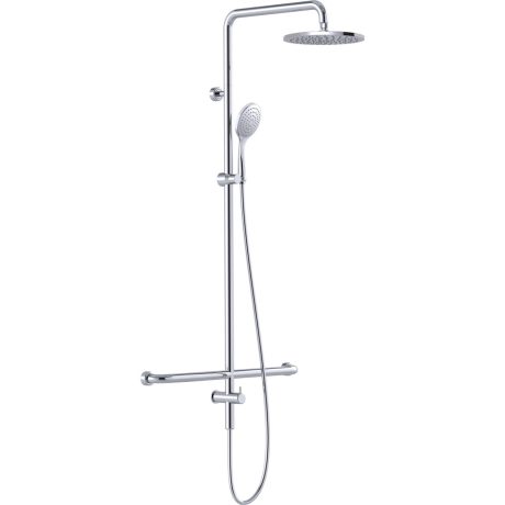 linear twin waters shower with mf grab rail, chrome 450mm, steamjet xl middle fix