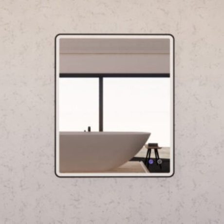rectangle framed led mirror with dimmer, matte black 0900mm