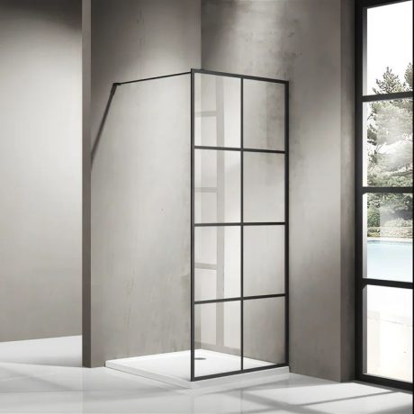 framed 8 print single panel shower, matte black 0900mm