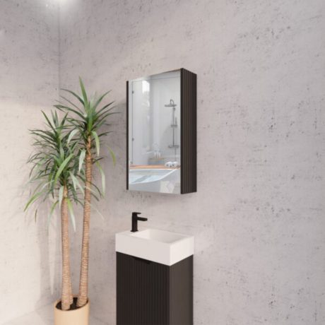 riva geneva fluted mirror shaving cabinet, matte black 0450x0720mm