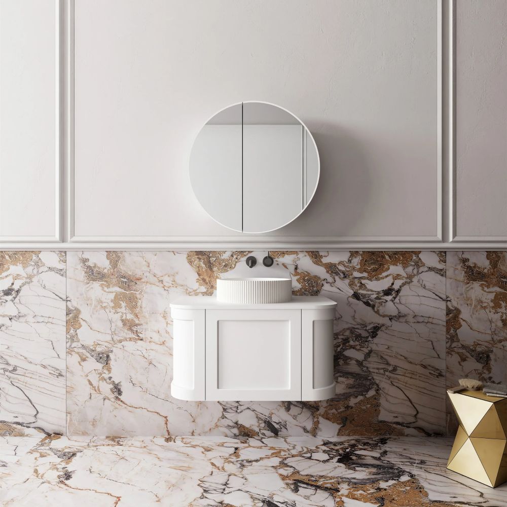 westminster curved wall hung vanity 0750mm, matte white