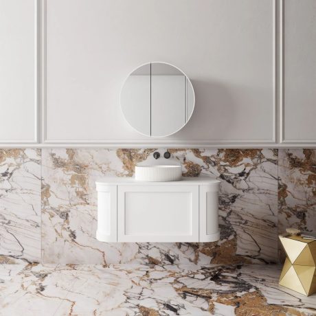 westminster curved wall hung vanity 0900mm, matte white