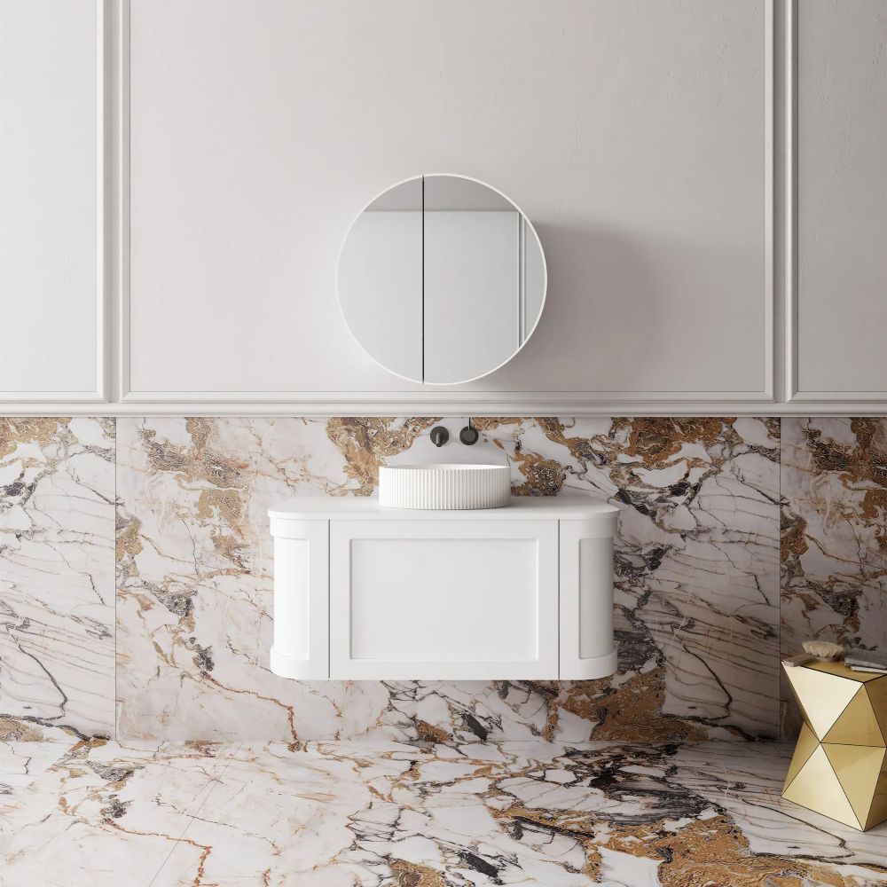westminster curved wall hung vanity 0900mm, matte white
