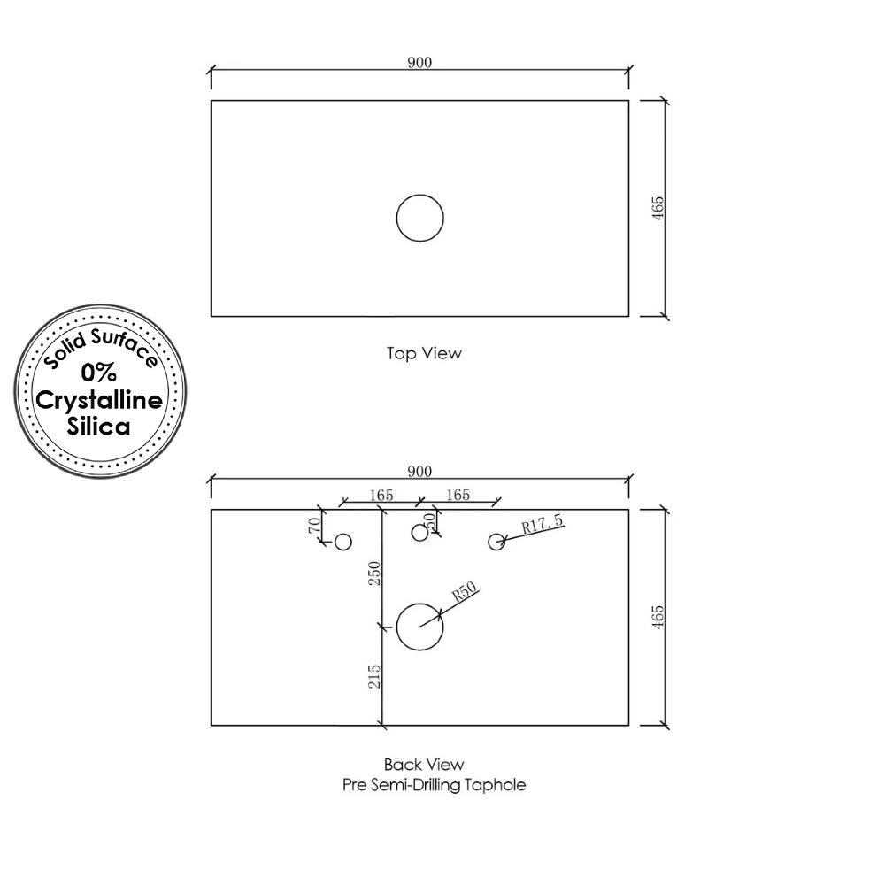 solid surface matte white top single bowl 0900mm