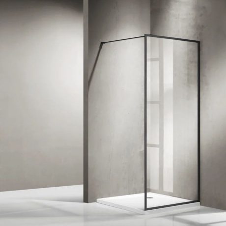 framed single panel shower & support bar, matte black 1200mm