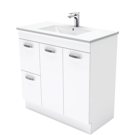 dolce unicab ceramic top & vanity on kickboard 0900mm, gloss white right hand drawers