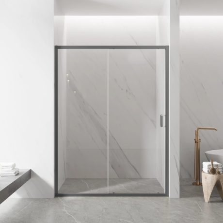 semi frameless wall to wall shower screen with sliding door, gun metal 1200 1350mm