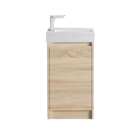 legna floor mount single basin mini vanity, natural oak 0450mm with polymarble top 02045