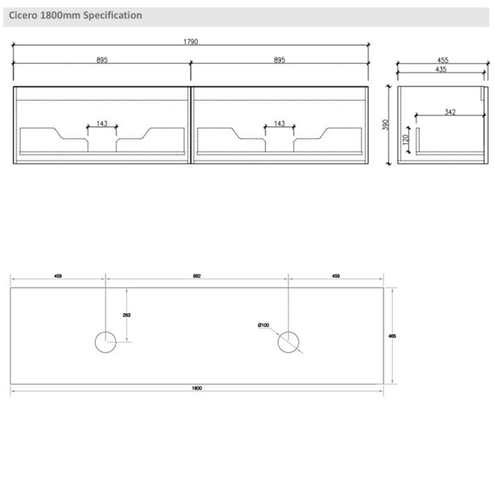 cicero wall hung vanity 1800mm, oak