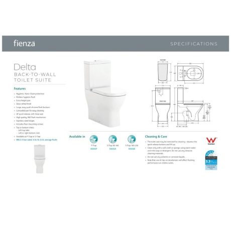 delta back to wall toilet suite, gloss white s trap 160 230