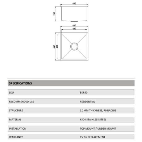 arcko lux under/overmount single bowl sink with no tap hole, gun metal
