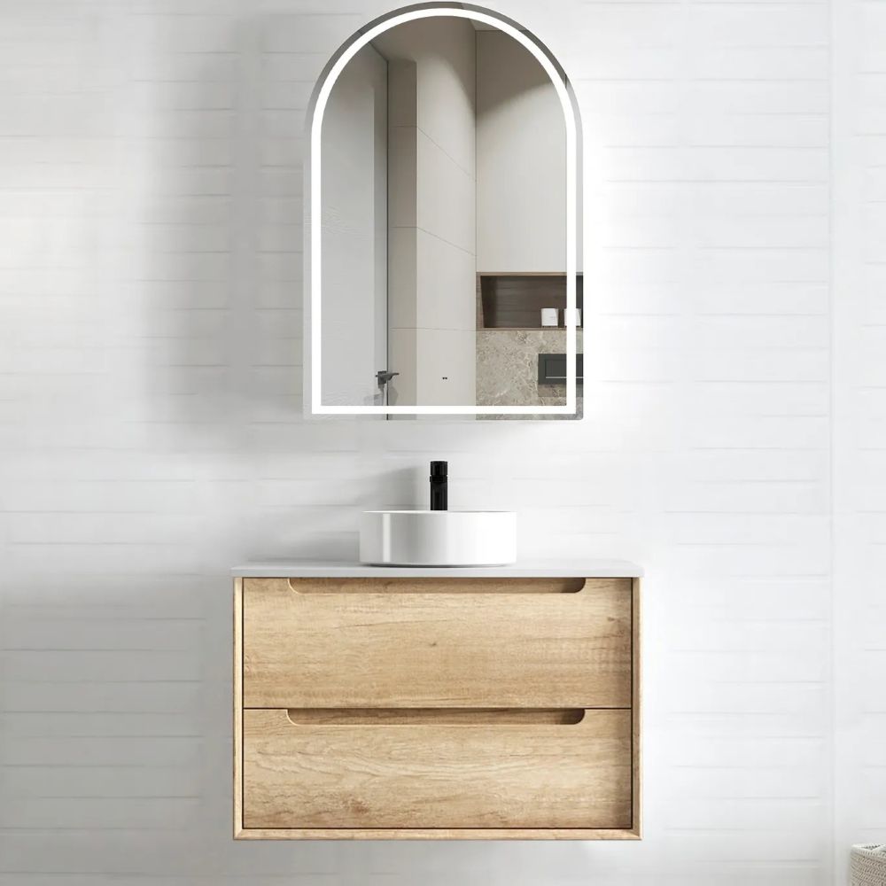 byron 0750mm natural oak wall hung vanity cabinet only