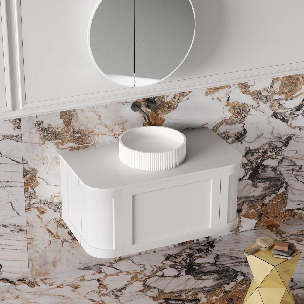 westminster curved wall hung vanity 0900mm, matte white