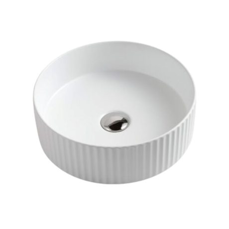 round 499 ceramic fluted above counter basin, matte white 400mm