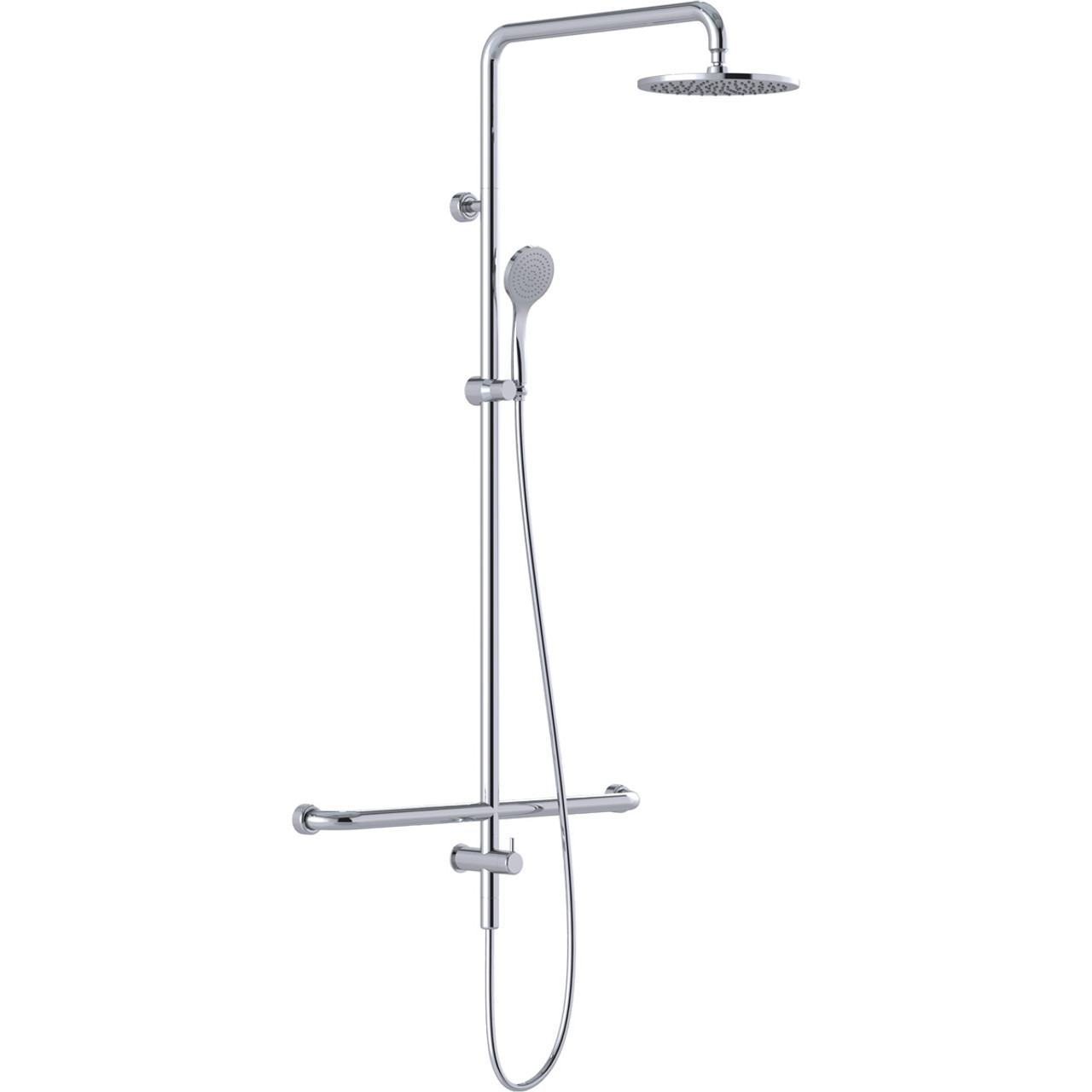 linear twin waters shower with mf grab rail, chrome 450mm, steamjet middle fix