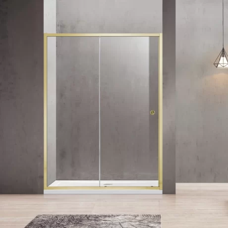 semi frameless wall to wall shower screen with sliding door, light gold 1350 1500mm