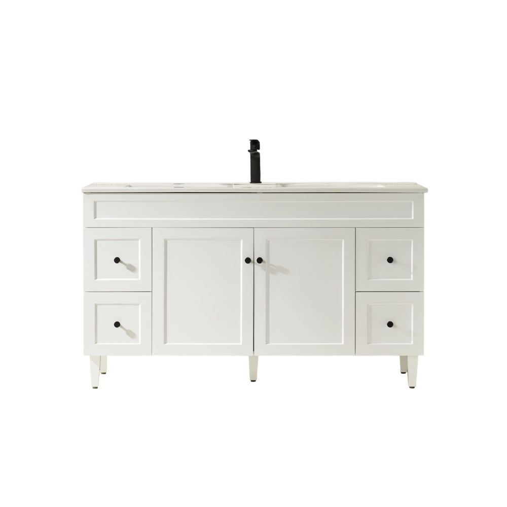 harrington pvc 1500mm single basin cabinet only, matte white matte white handle
