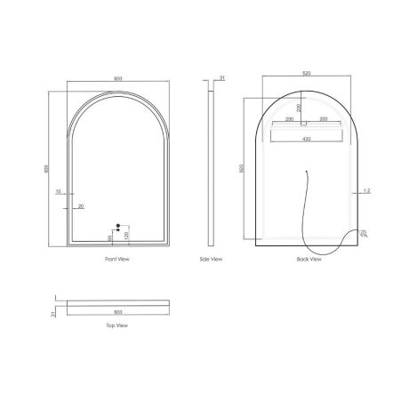 archie led framed mirror, brushed gold 900(h)x600(w)