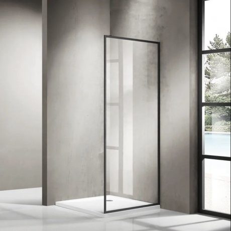 framed single panel shower screen, matte black 1000mm