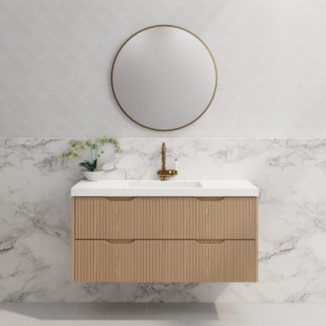 bali american oak wall hung fluted vanity handy ceramic top, 1200mm