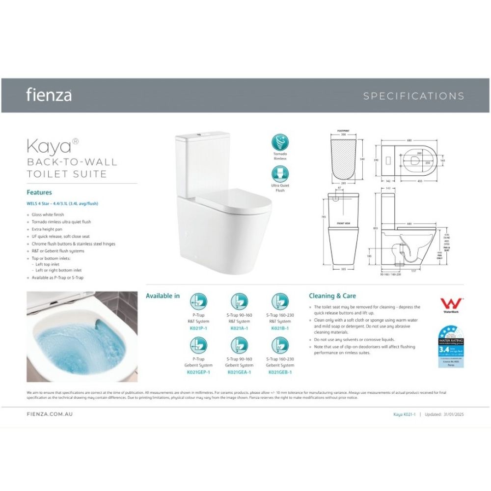 kaya tornado flush back to wall toilet suite, gloss white