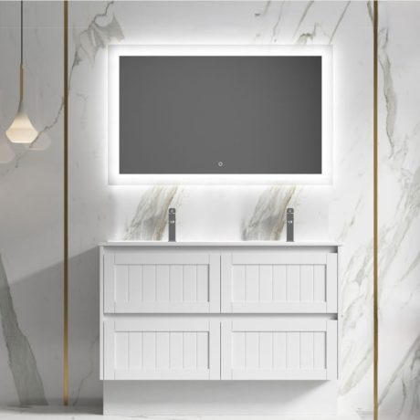 armonia floor mount vanity 1500 double basin top, gloss white