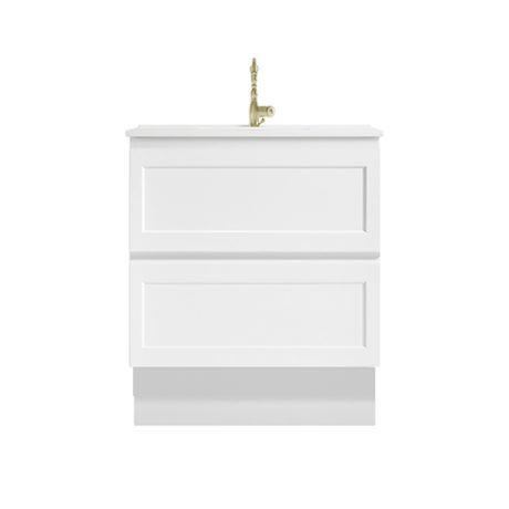 marland floor mount vanity 0600mm single basin top, matte white