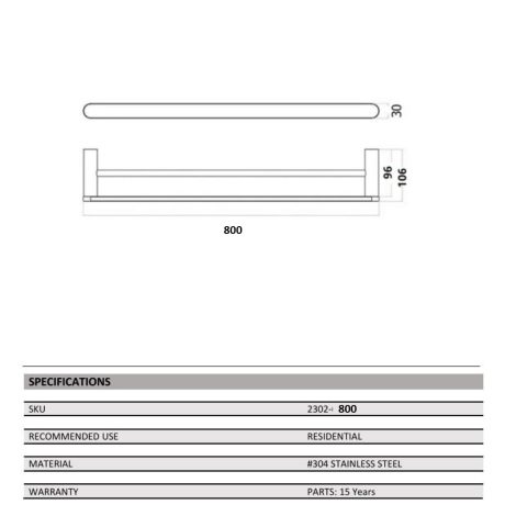 ss rund double towel rail, brushed gold 800mm