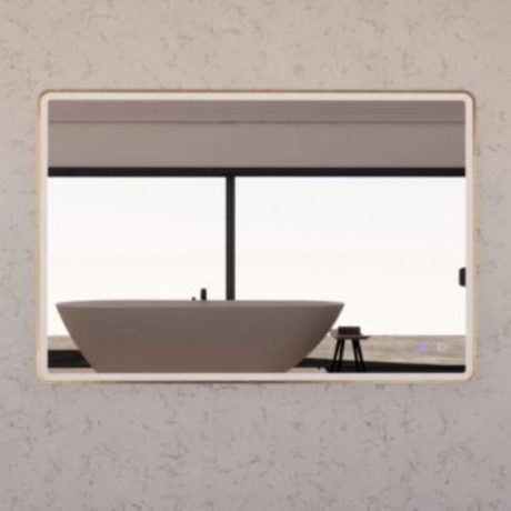 rectangle framed led mirror with dimmer, brushed gold 1200mm