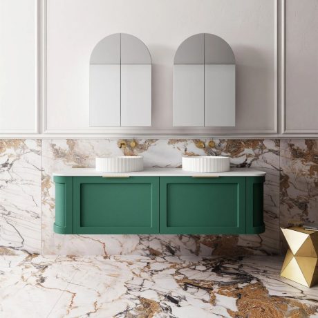 westminster curved wall hung vanity 1500mm, emerald green