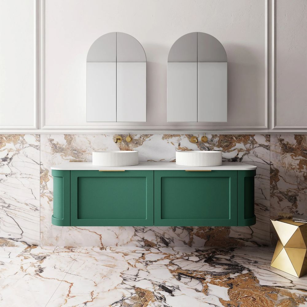 westminster curved wall hung vanity 1500mm, emerald green