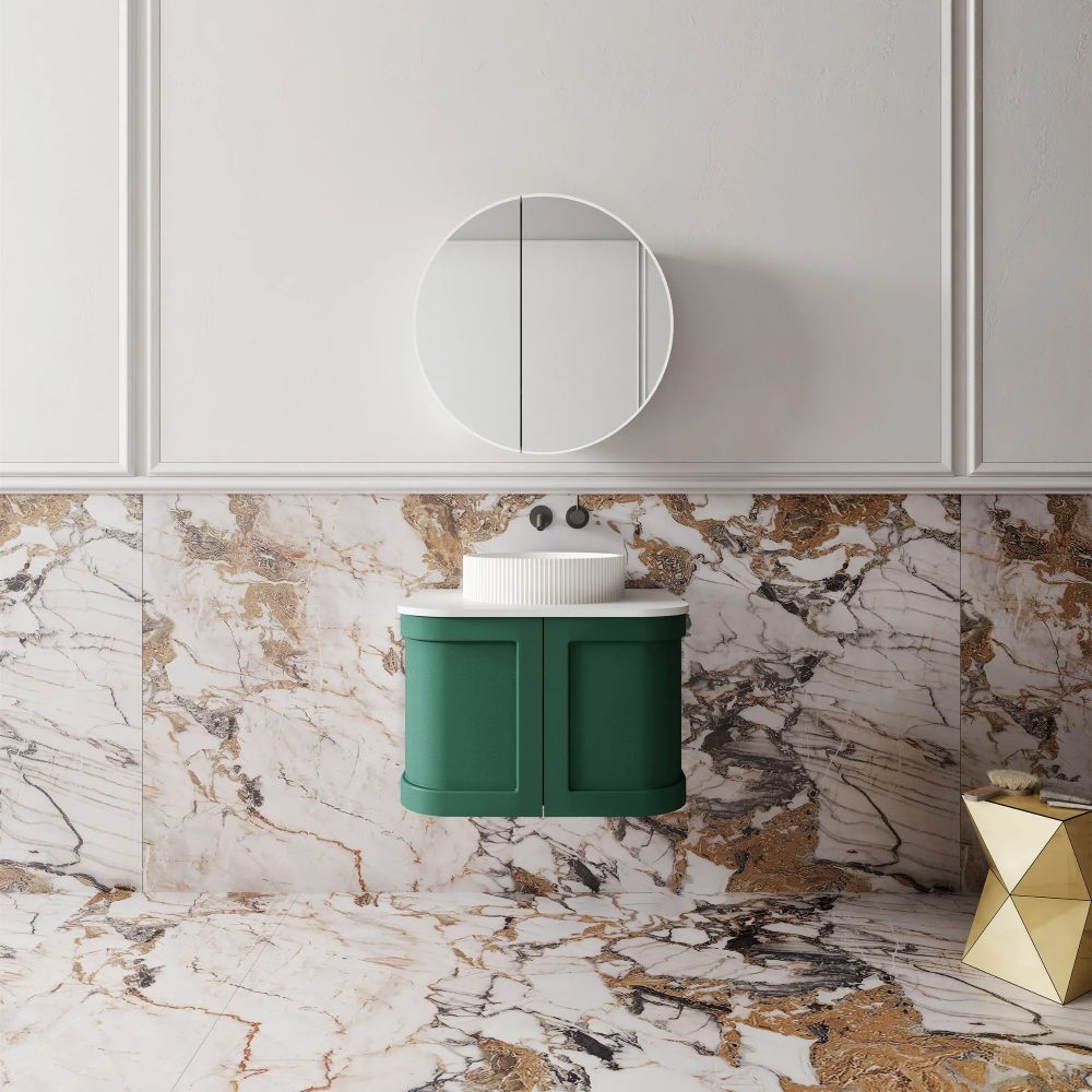 westminster curved wall hung vanity 0600mm, emerald green