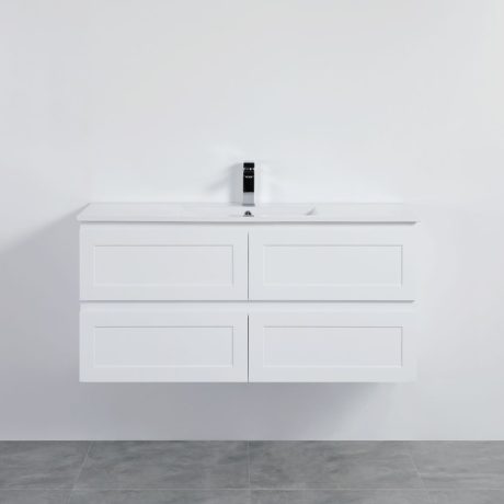 fremantle all drawers single basin wall hung vanity, matte white