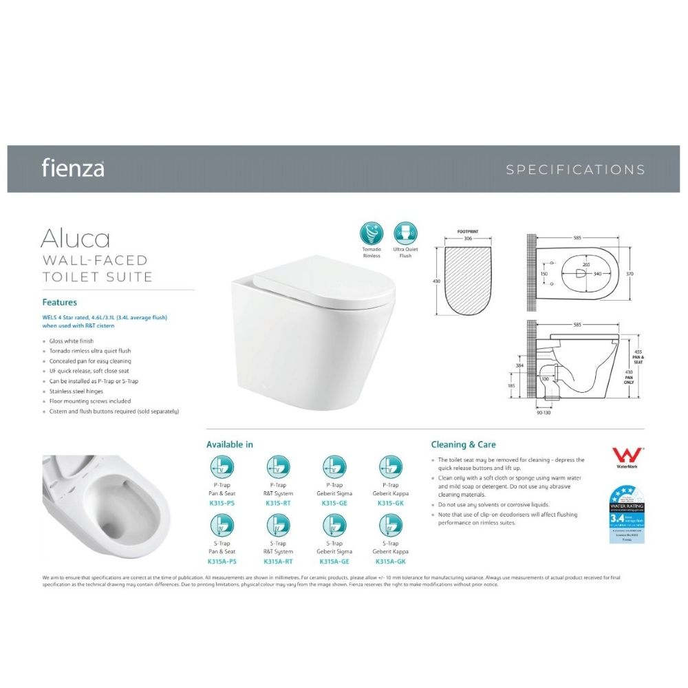 aluca tornado wall faced p trap toilet suite, geberit in wall cistern, gloss white