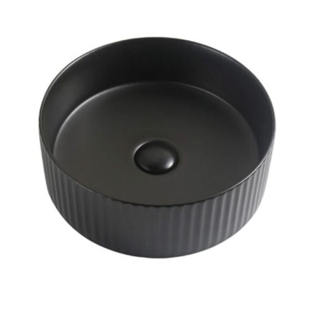 round 499 ceramic fluted above counter basin, matte black 400mm