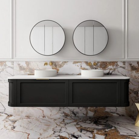 westminster curved wall hung vanity 1800mm, matte black