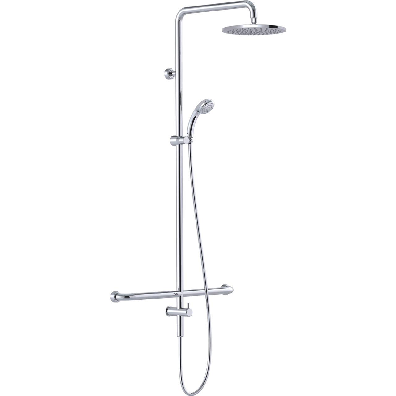 linear twin waters shower with mf grab rail, chrome 450mm, princess middle fix