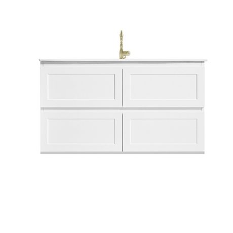 marland wall mount vanity 1200mm single basin top, matte white