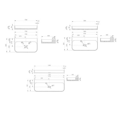 v groove wall hung basin, matte white 0750mm