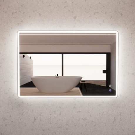 rectangle framed led mirror with dimmer, brushed nickel 1200mm